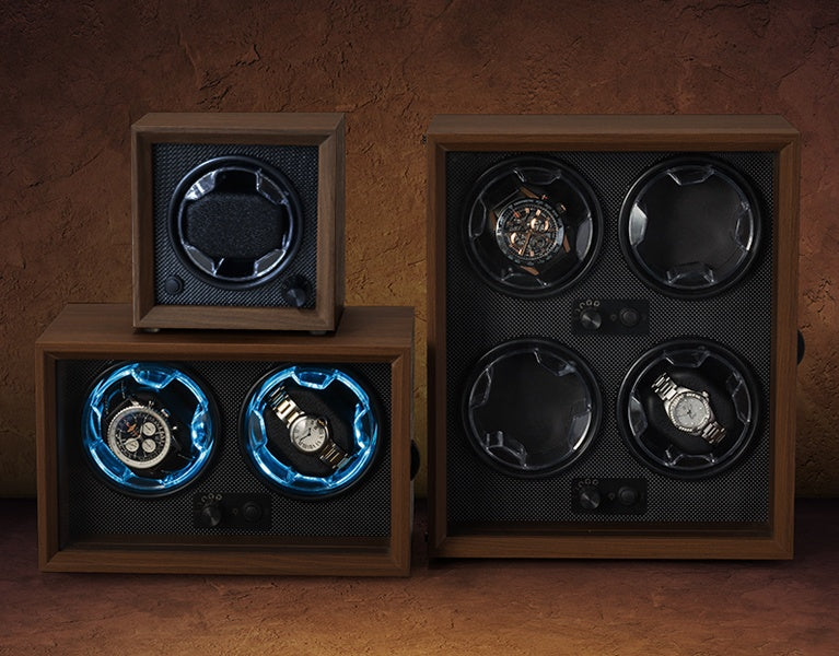 Automatic watch movement, high-quality wood veneer, built-in LED light, silent design.