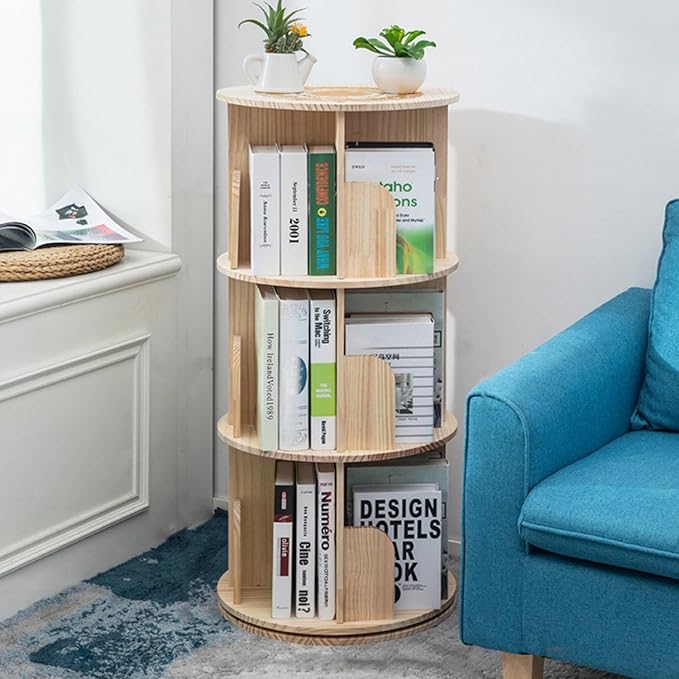 📚️Wooden rotating bookshelf 360 display floor-standing bookcase storage rack