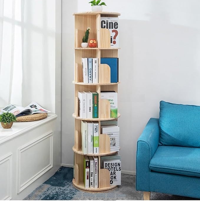 📚️Wooden rotating bookshelf 360 display floor-standing bookcase storage rack
