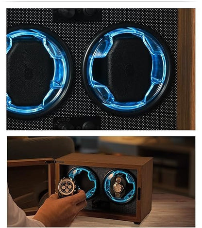 Automatic watch movement, high-quality wood veneer, built-in LED light, silent design.