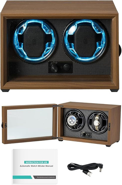 Automatic watch movement, high-quality wood veneer, built-in LED light, silent design.