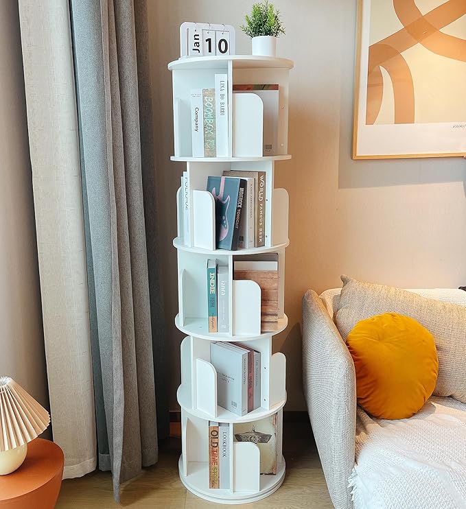 📚️Wooden rotating bookshelf 360 display floor-standing bookcase storage rack
