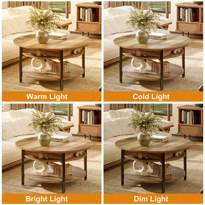 Round Lift-Top Wood Coffee Table with Storage