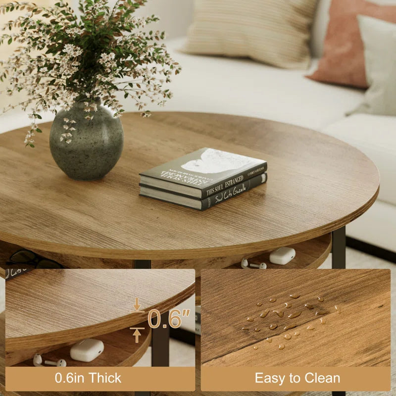 Round Lift-Top Wood Coffee Table with Storage